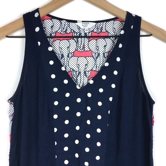 CROWN & IVY Tank Top Blouse Dot Elephants Soft Lightweight Petite Size Small PS - Picture 2 of 11